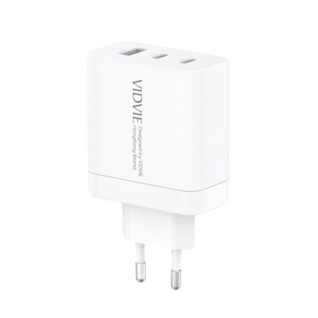 Ładowarka sieciowa 2xUSB-C PD 65W GaN +1xUSB QC3.0 kabel Typ C - Typ C Vidvie PLE262 biała
